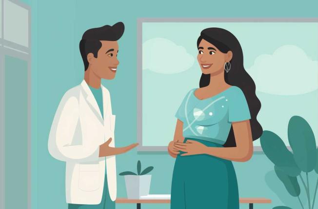 A doctor and pregnant person talking